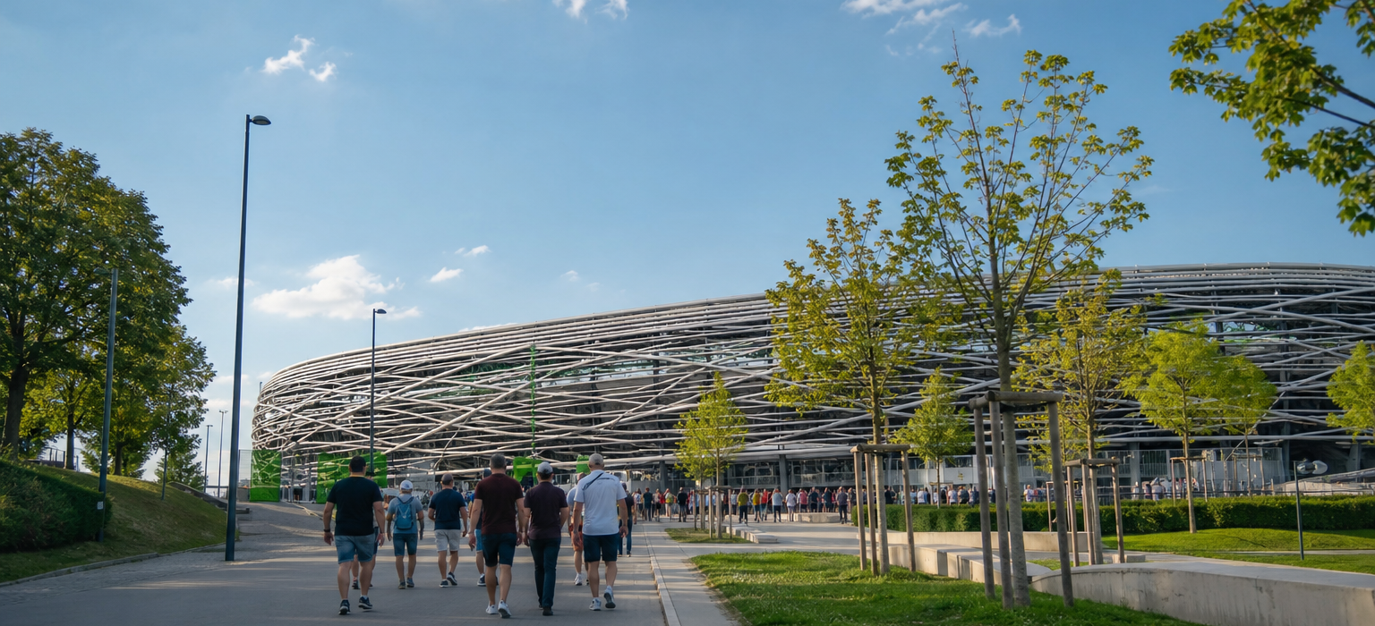 WWK Arena exterior on FC Augsburg match day in Bavaria