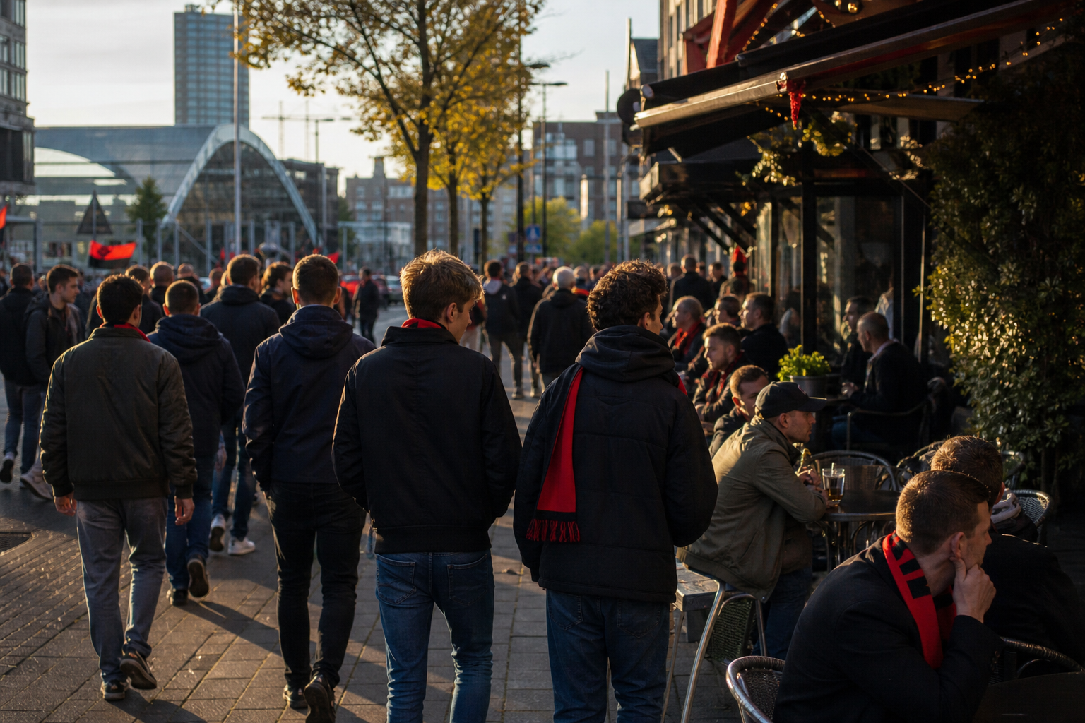 Travelling fans heading to Woudestein for an Excelsior Eredivisie game