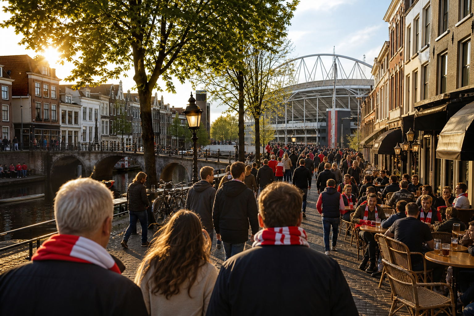 Travelling fans heading to Galgenwaard for an Eredivisie game in Utrecht