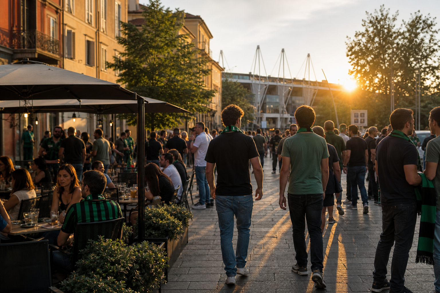 Travelling fans approaching Mapei Stadium for a Sassuolo home fixture