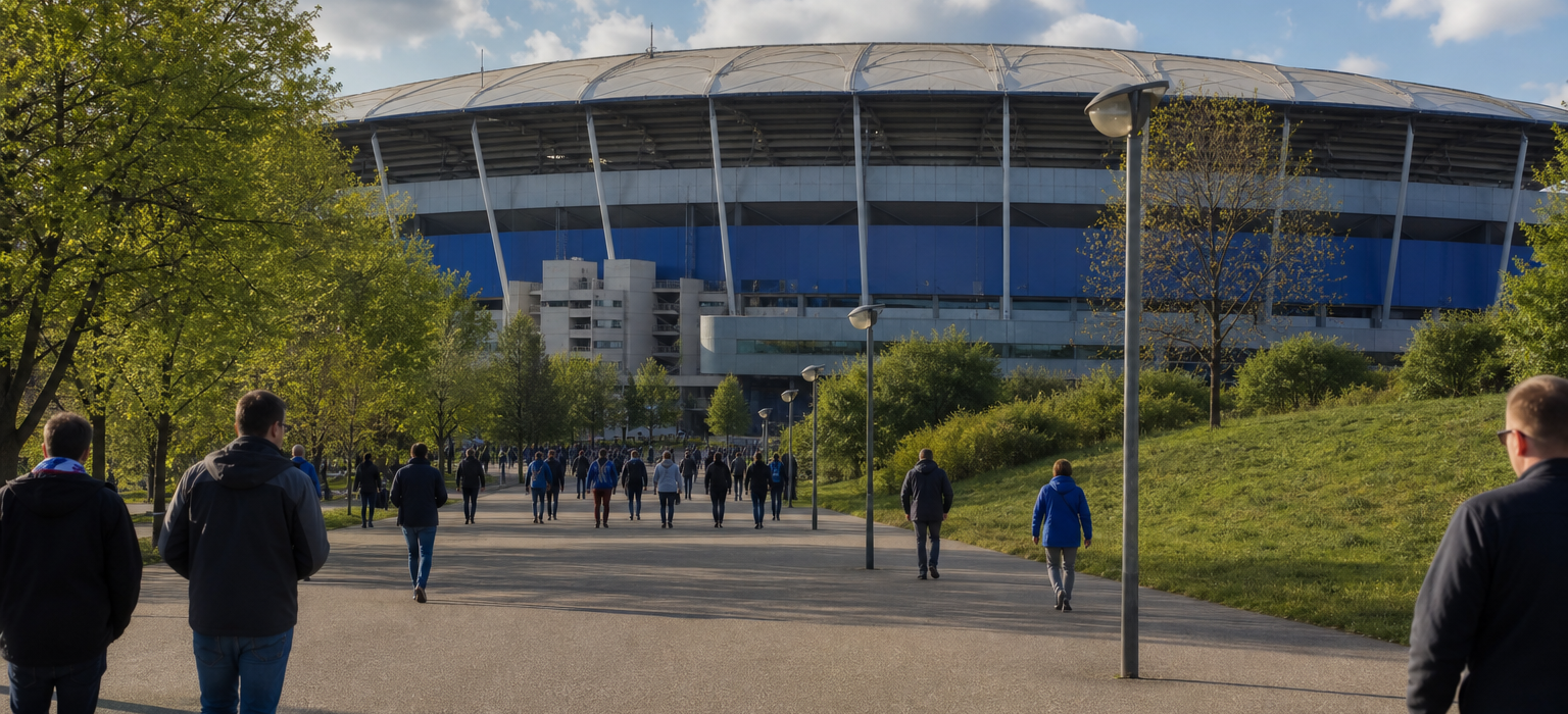 Volksparkstadion exterior ahead of a Hamburger SV Bundesliga match in Hamburg