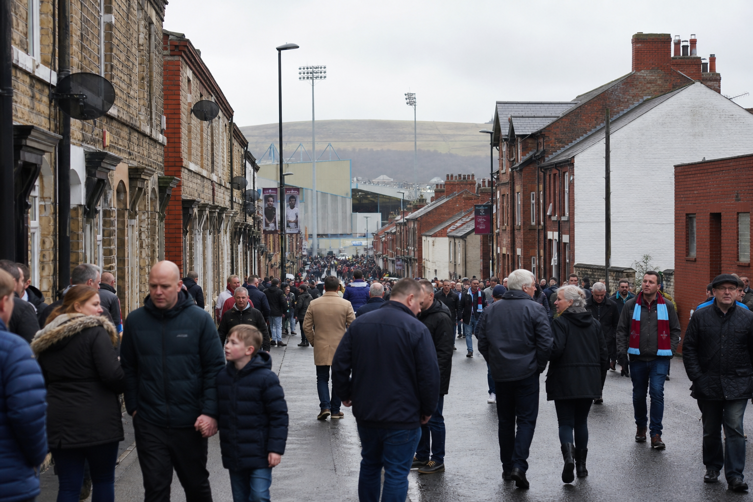 Travelling supporters arriving at Turf Moor for a Premier League fixture