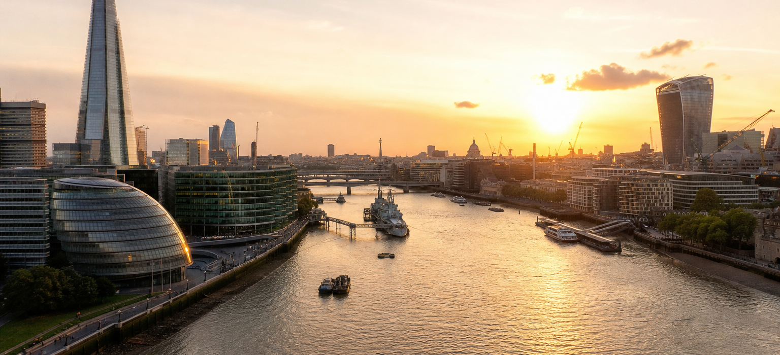 London skyline and River Thames at golden hour