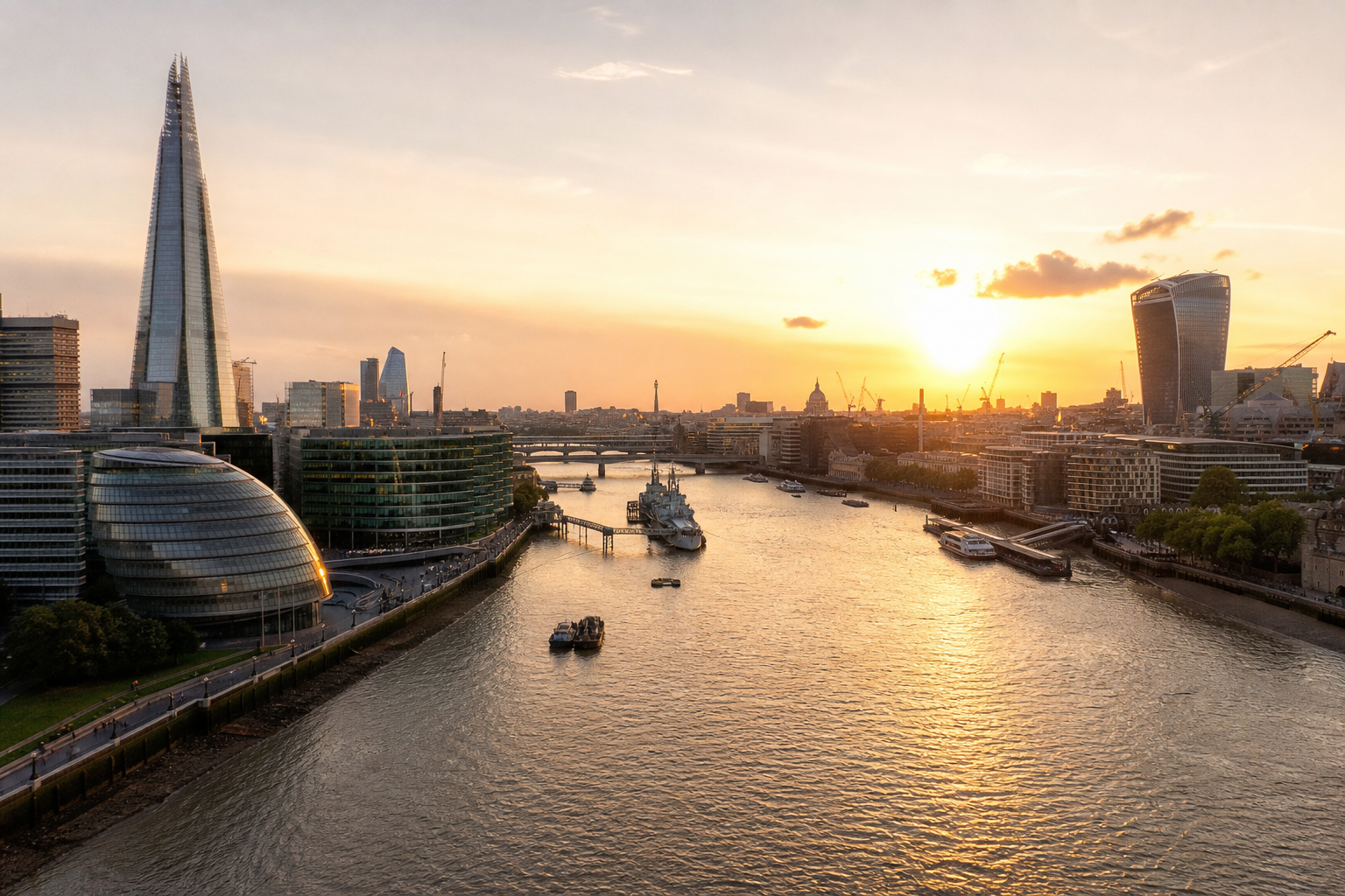 London skyline and River Thames at golden hour