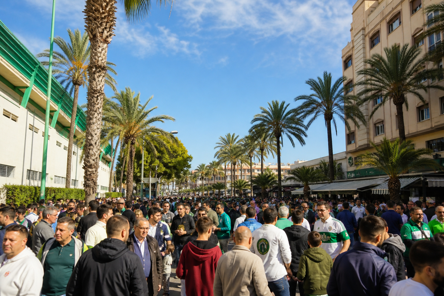 Travelling fans heading to Martínez Valero for a La Liga game in Elche