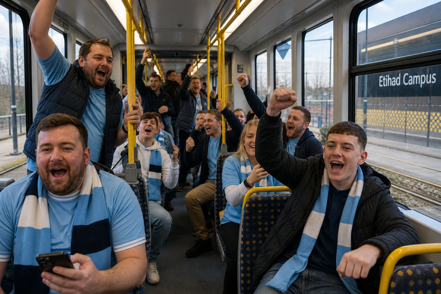 Fans arriving at the Etihad Campus for a Premier League match