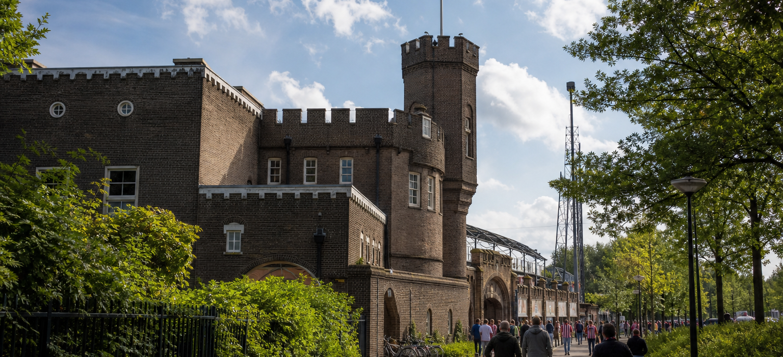 Sparta Stadion Het Kasteel exterior on match day in Rotterdam