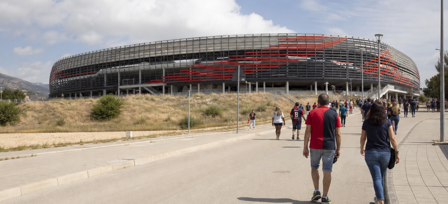 Unipol Domus stadium area ahead of a Cagliari Serie A match in Sardinia