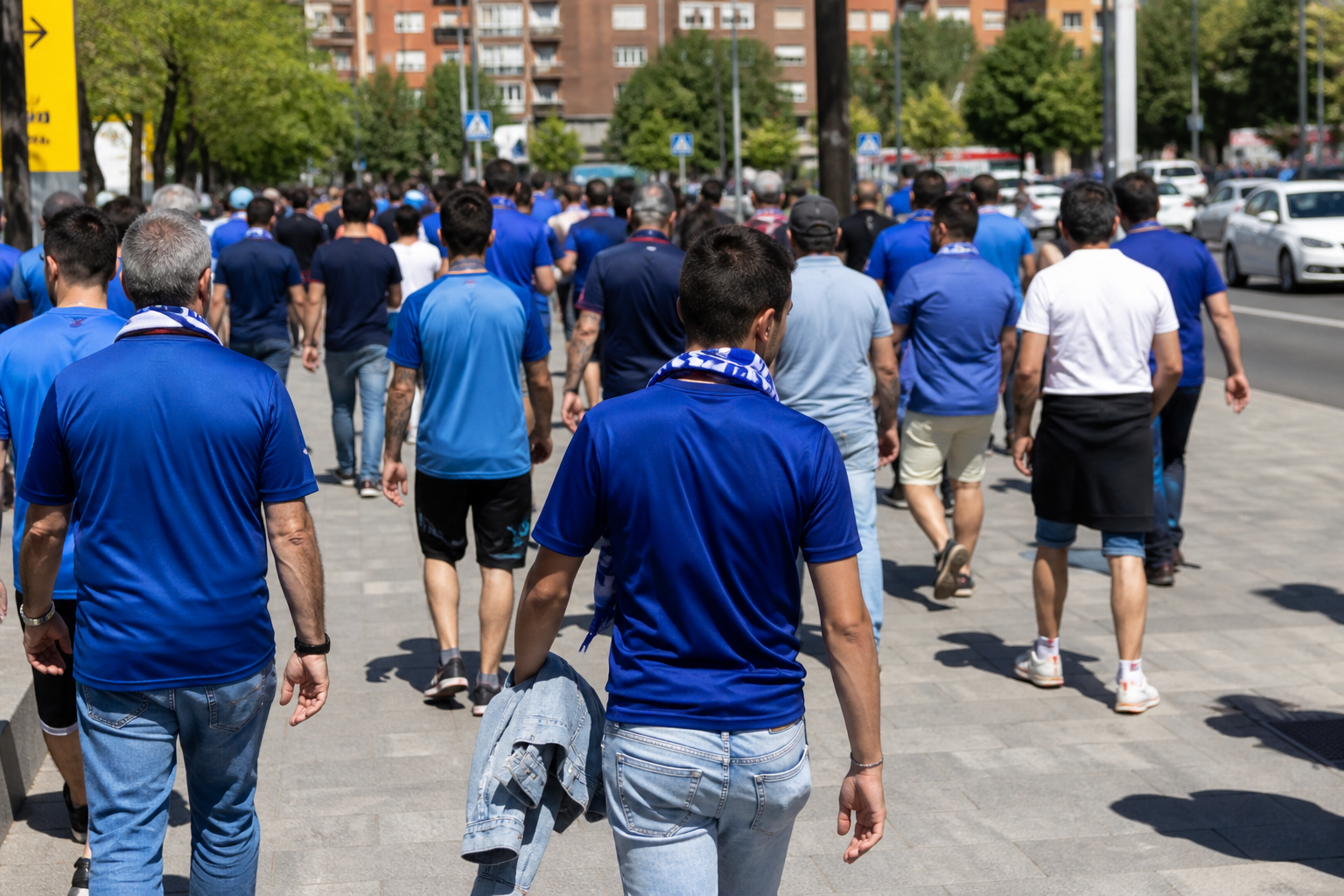 Travelling fans heading to the Coliseum for a La Liga game in Getafe