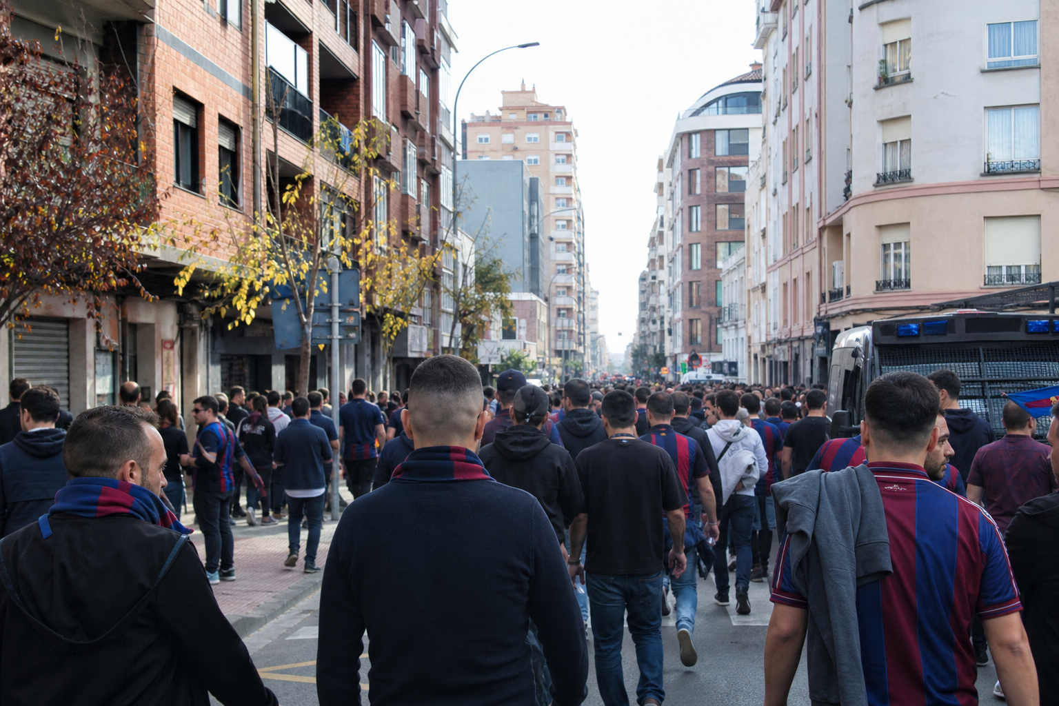 Travelling fans approaching Ciutat de València for a La Liga game