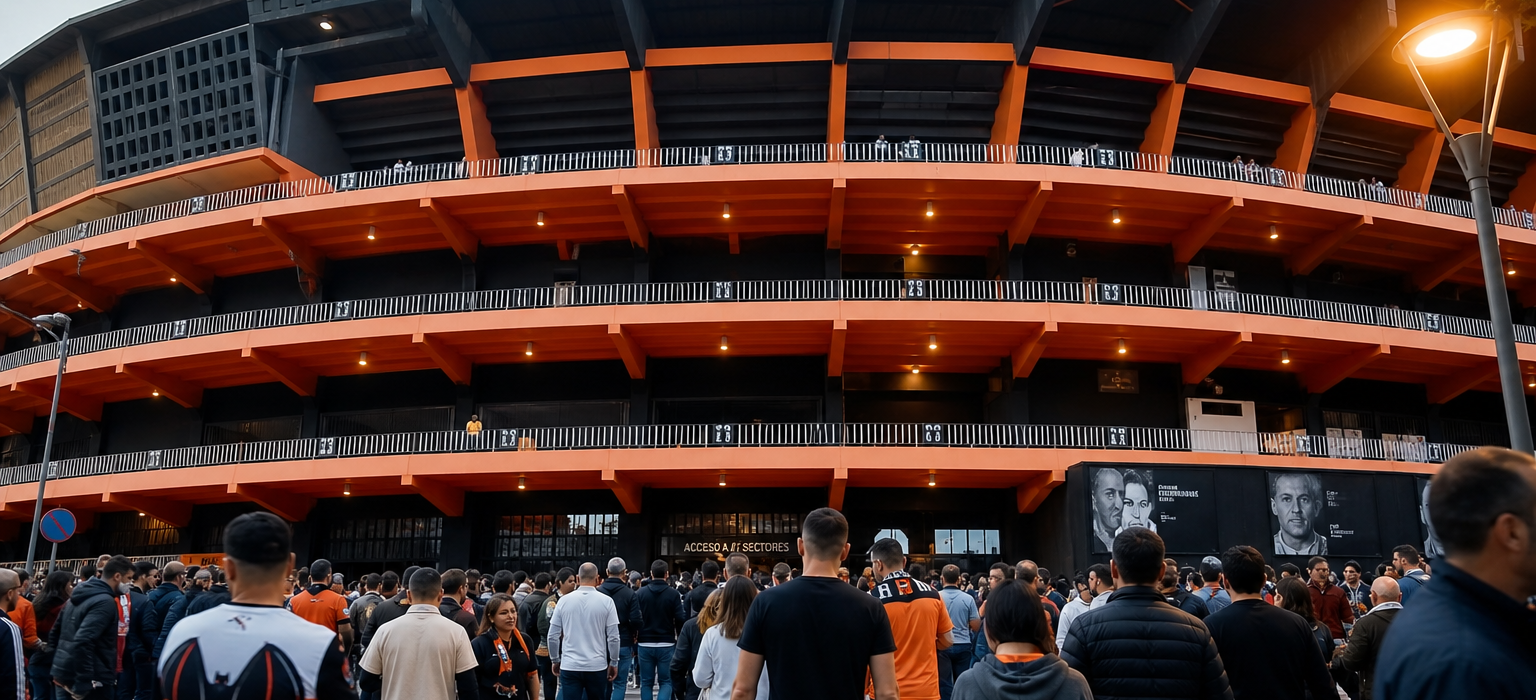 Mestalla stadium exterior on a Valencia CF match day
