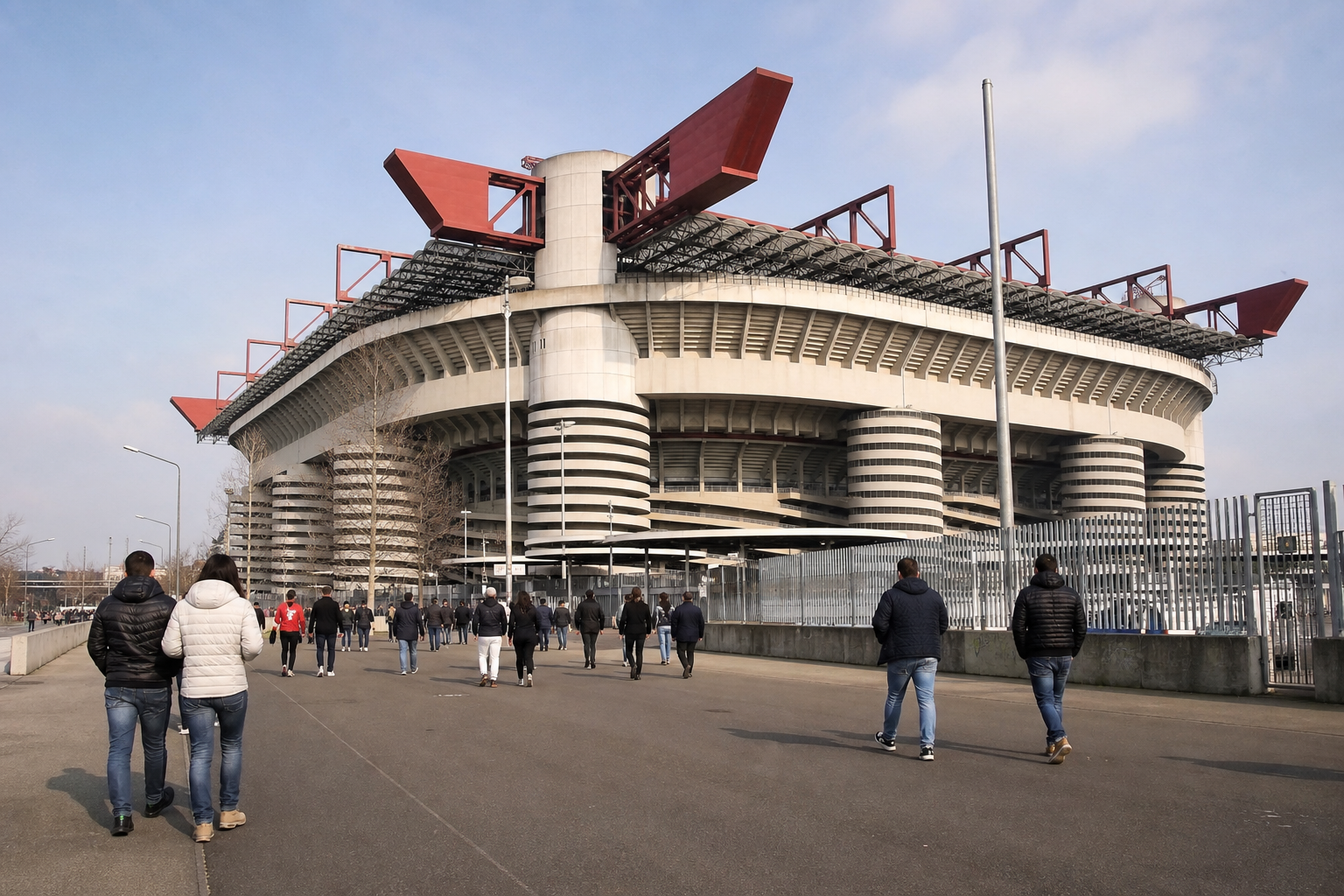 San Siro stadium exterior ahead of an AC Milan Serie A match in Milan