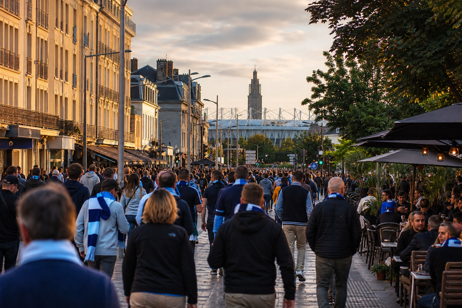 Fans arriving at Stade Océane for Le Havre football in Normandy