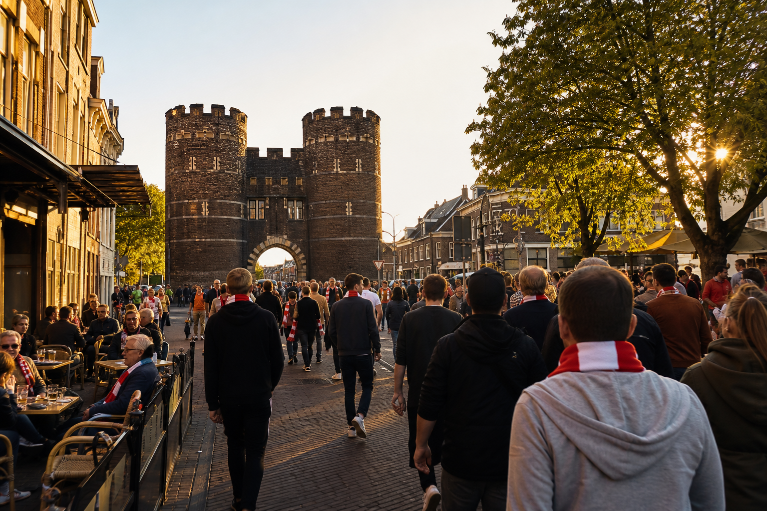 Travelling fans arriving at Het Kasteel for a Sparta Rotterdam Eredivisie game