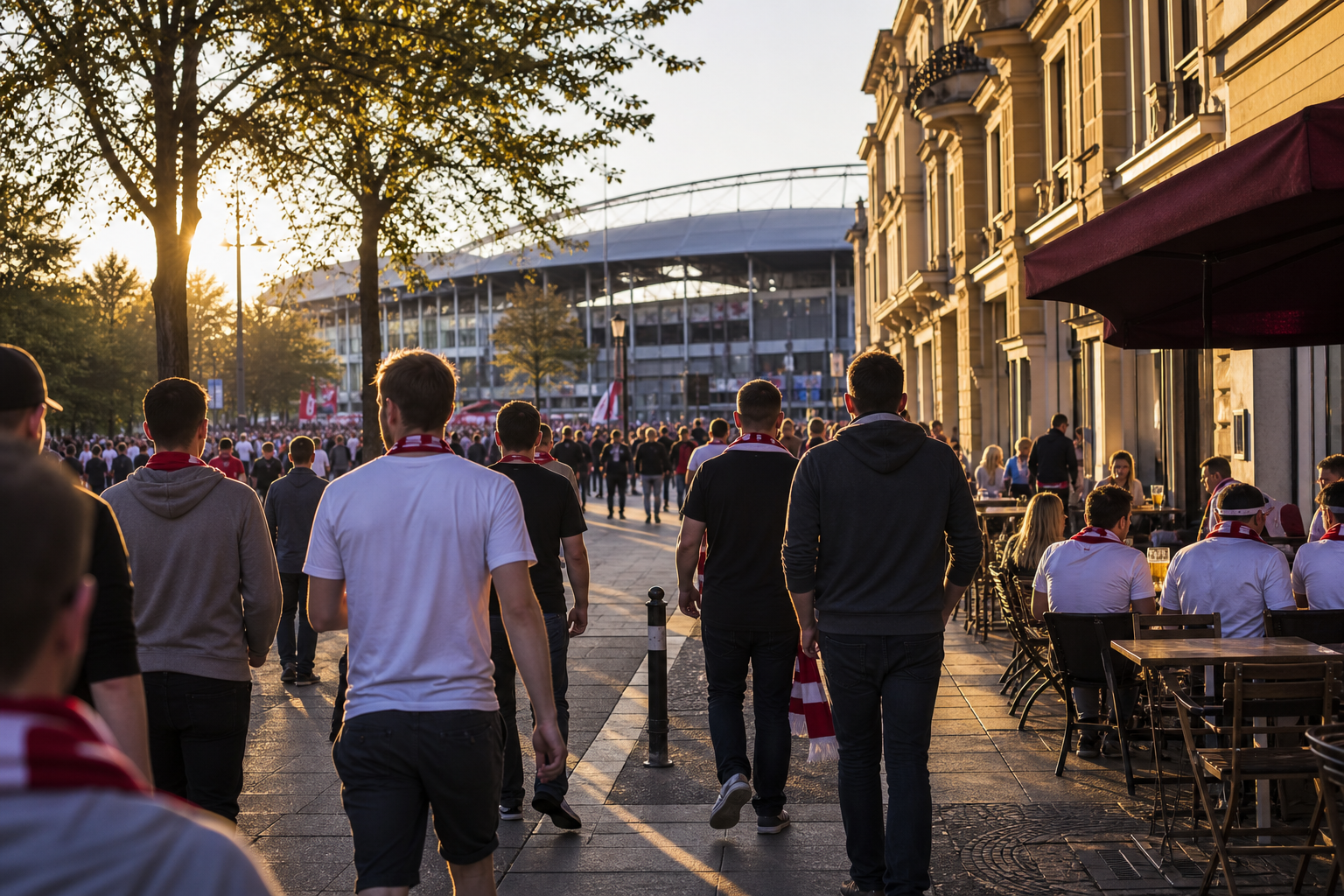 Travelling fans heading to Red Bull Arena for an RB Leipzig home game