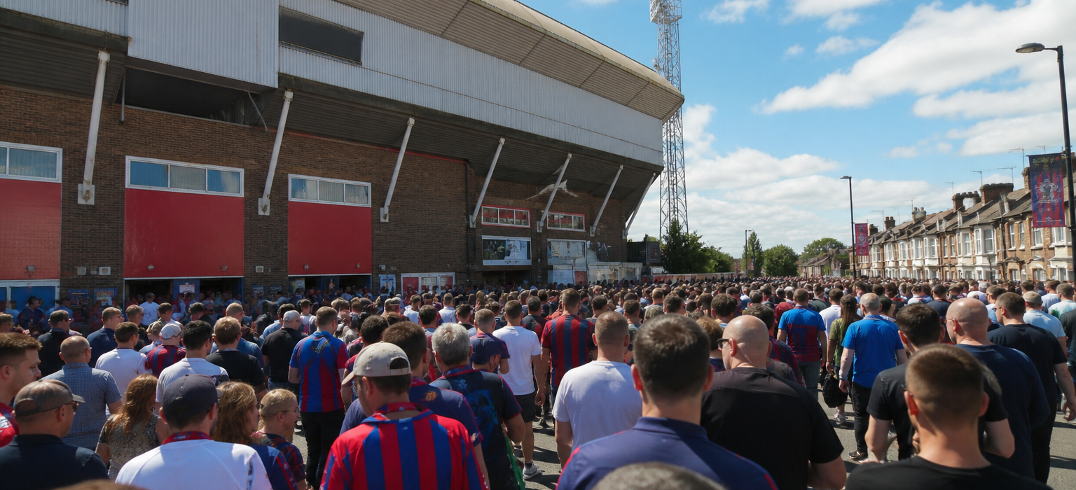 Selhurst Park stadium exterior on Crystal Palace match day