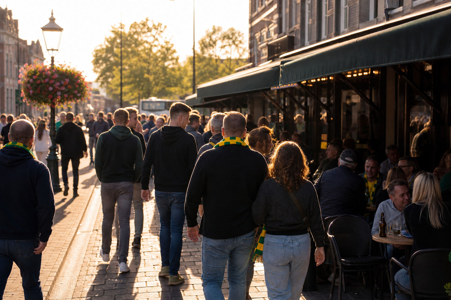 Travelling fans arriving at Fortuna Sittard Stadion on match day