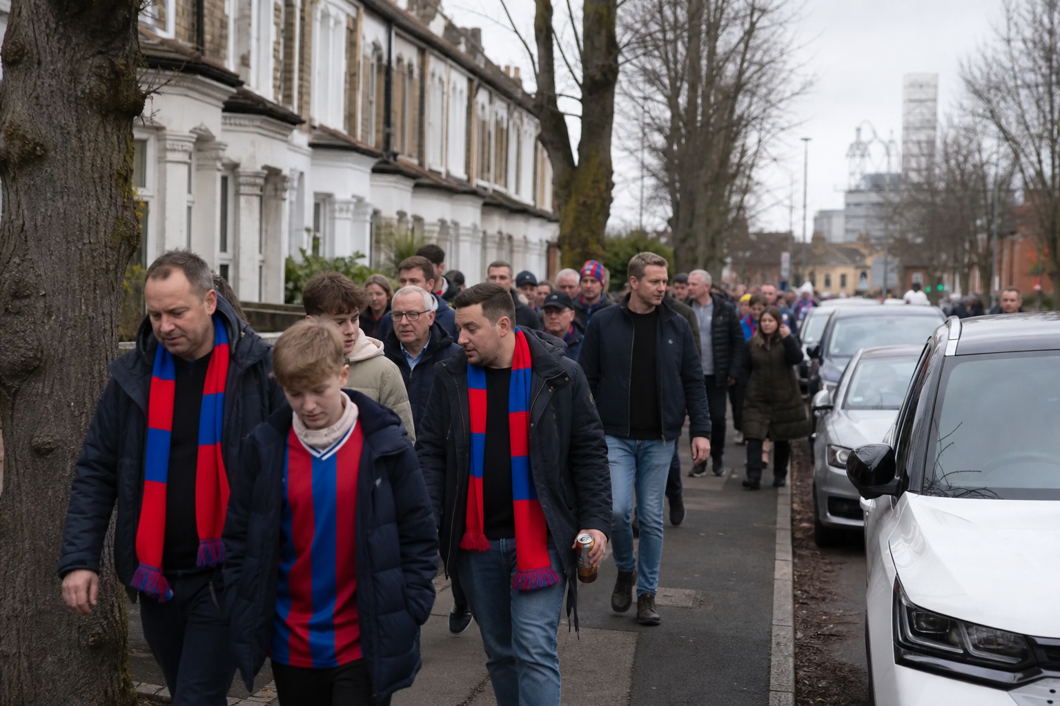 Fans arriving at Selhurst Park for a Premier League football trip
