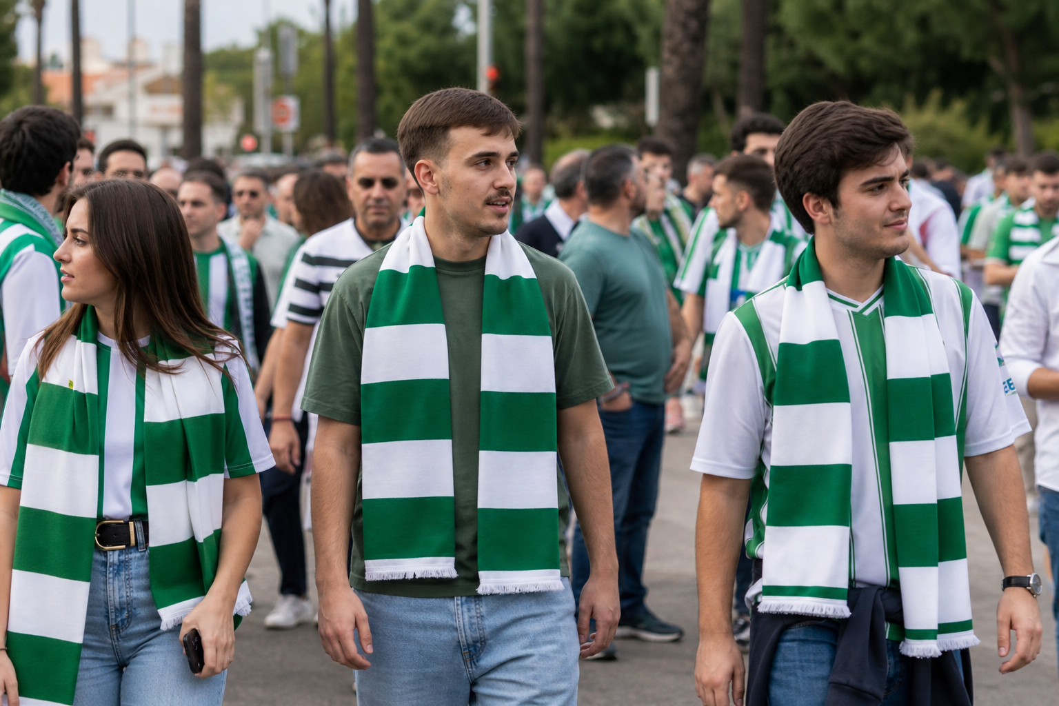 Travelling fans approaching the Benito Villamarín for a La Liga game