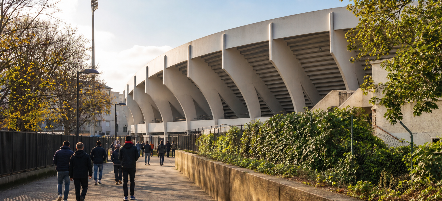Stade Jean-Bouin exterior ahead of a Paris FC Ligue 1 match in Paris