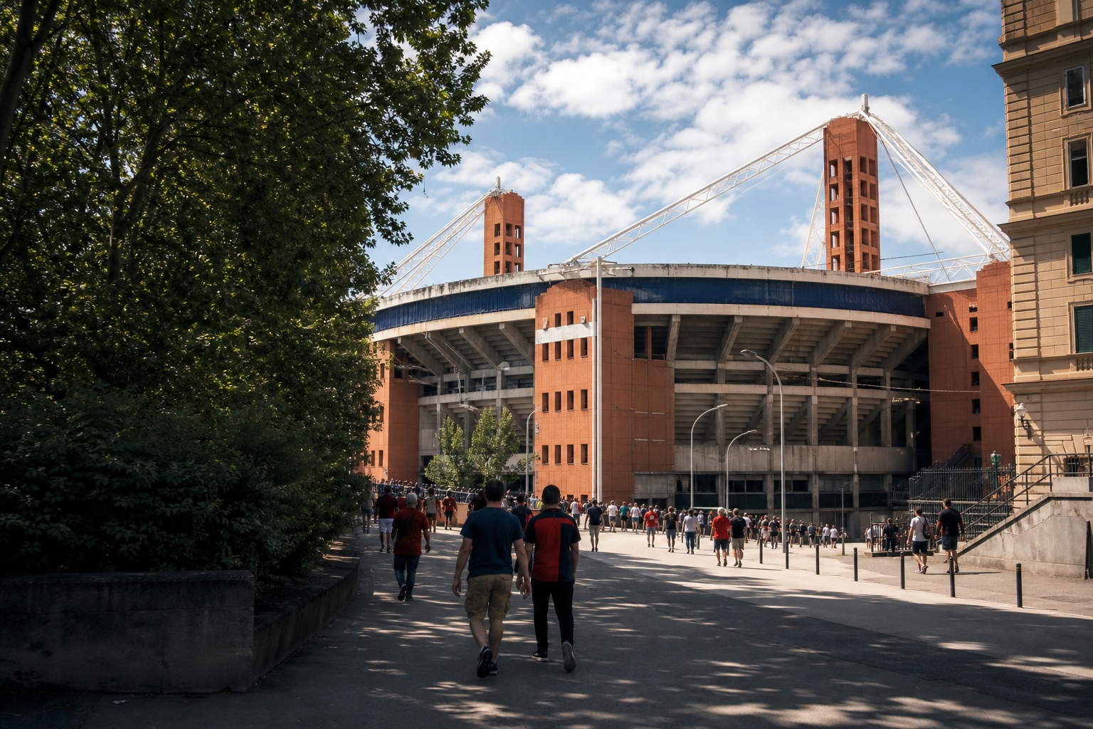 Stadio Luigi Ferraris exterior in Genoa’s Marassi district on match day