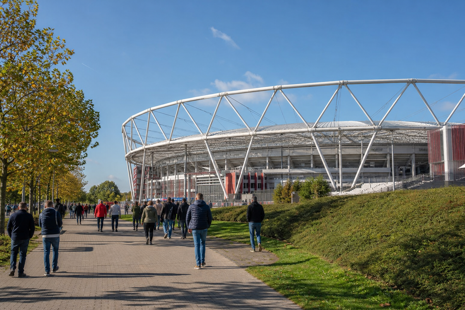 BayArena exterior on Bayer Leverkusen match day in the Rhine region