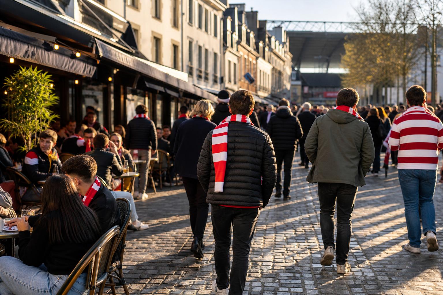 Fans gathering near Francis-Le Blé for Stade Brestois football in Brittany
