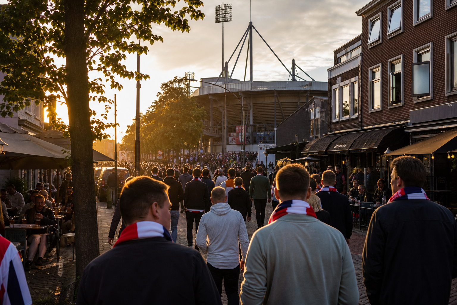 Travelling fans arriving at Koning Willem II Stadion for an Eredivisie game