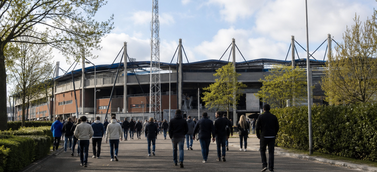 Koning Willem II Stadion exterior on match day in Tilburg