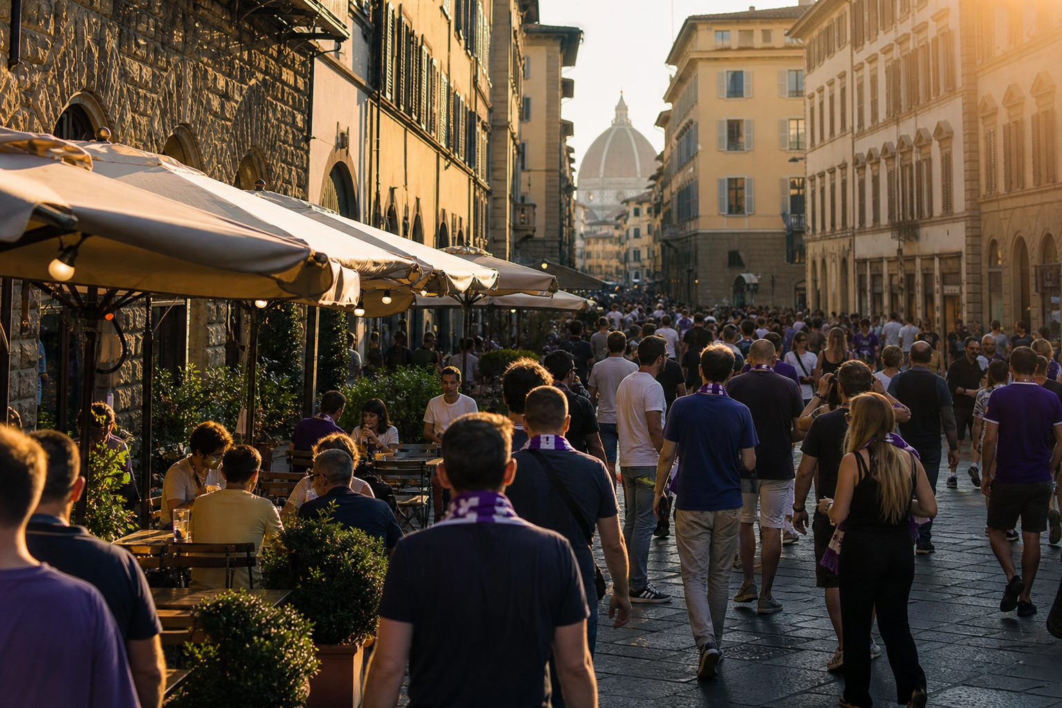Viola supporters gathering near Campo di Marte on Fiorentina match day