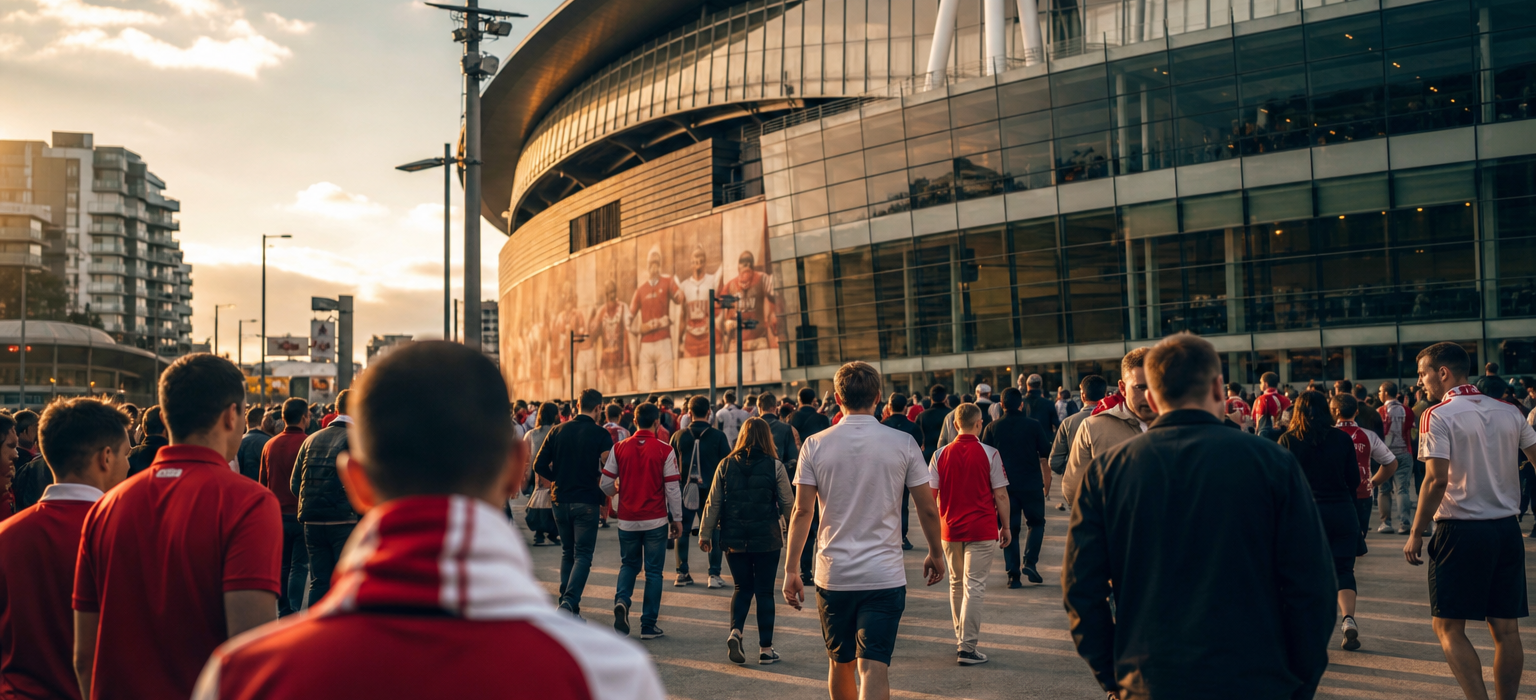 Emirates Stadium exterior on Arsenal match day in London