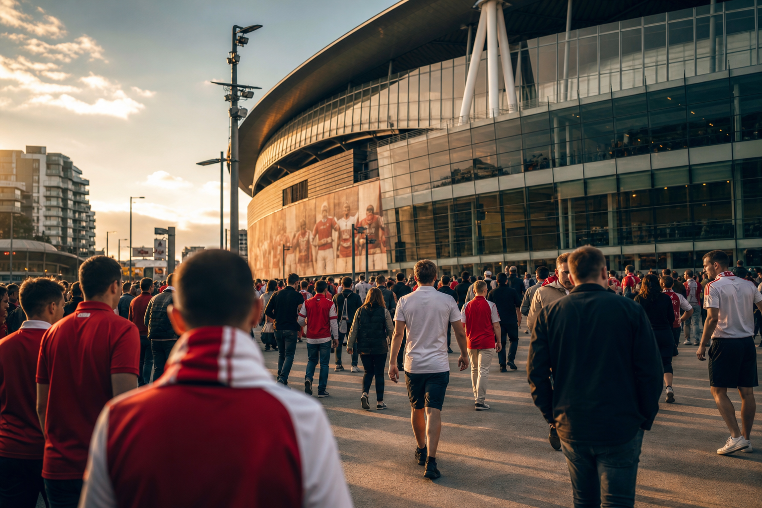 Emirates Stadium exterior on Arsenal match day in London