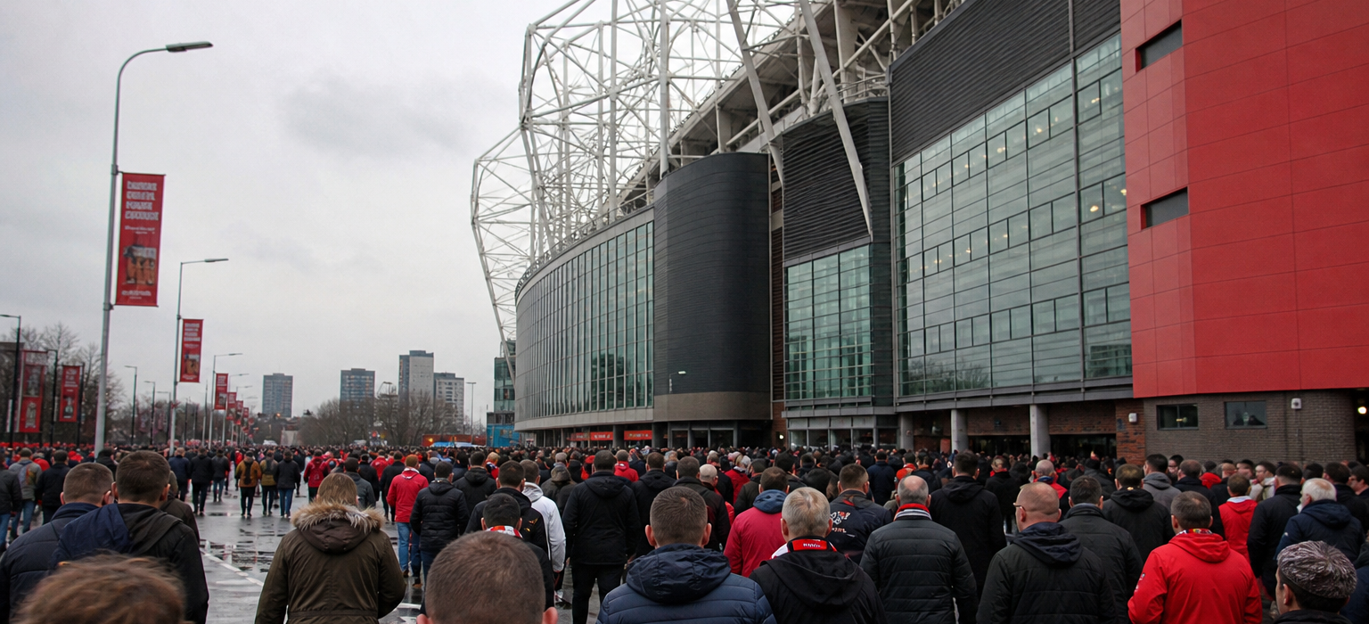 Old Trafford stadium exterior on Manchester United match day