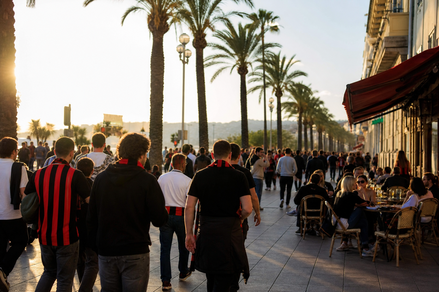 Nice fans in red and black gathering near the Allianz Riviera on match day