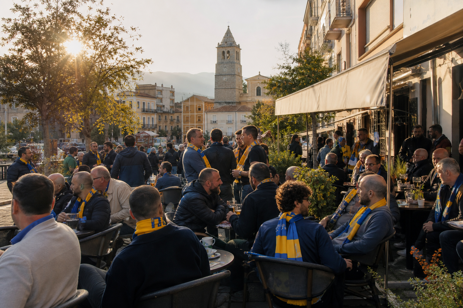 Travelling fans heading toward Stadio Benito Stirpe in Frosinone