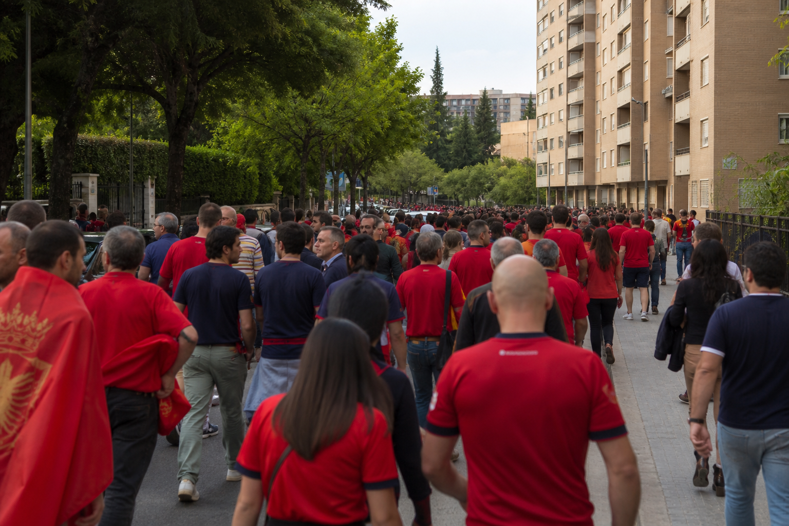 Travelling fans arriving at El Sadar for a La Liga game