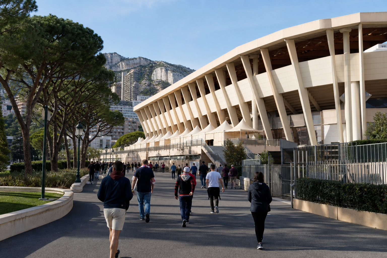 Stade Louis II exterior on AS Monaco Ligue 1 match day in Monaco