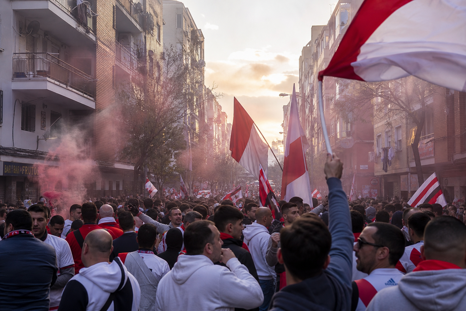 Travelling fans approaching Vallecas for a La Liga match