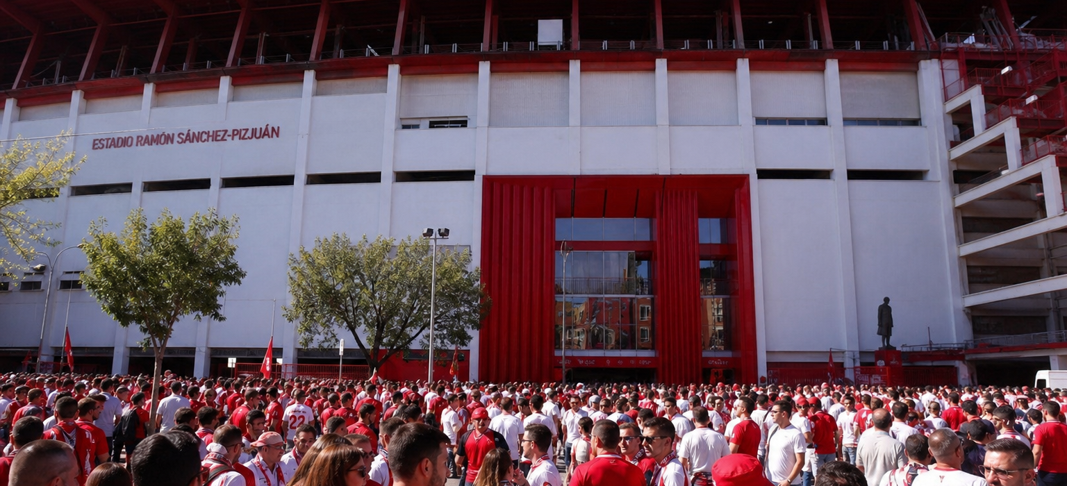 Ramón Sánchez-Pizjuán stadium exterior on a Sevilla match day