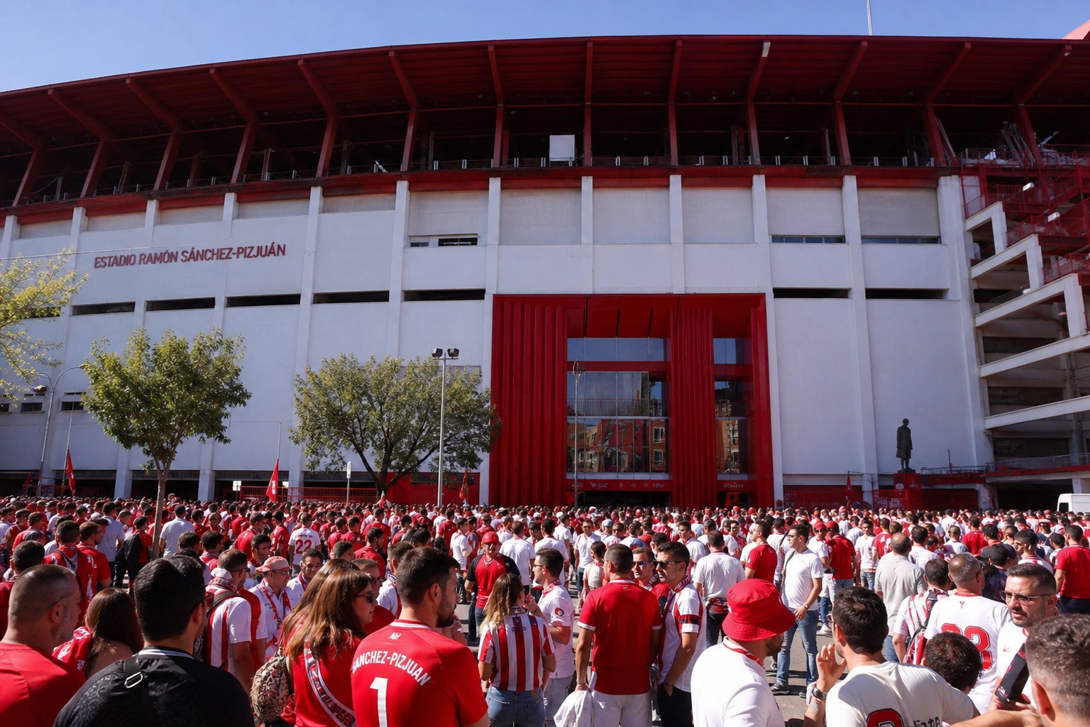 Ramón Sánchez-Pizjuán stadium exterior on a Sevilla match day