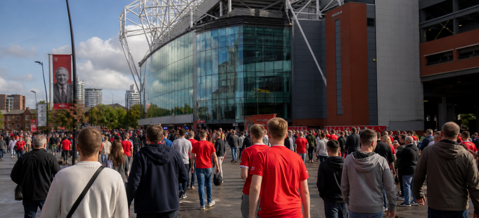 Exterior view of Old Trafford stadium on Manchester United match day