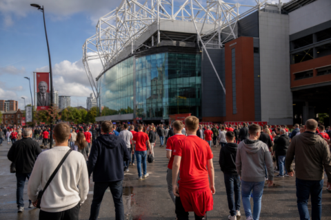 Exterior view of Old Trafford stadium on Manchester United match day