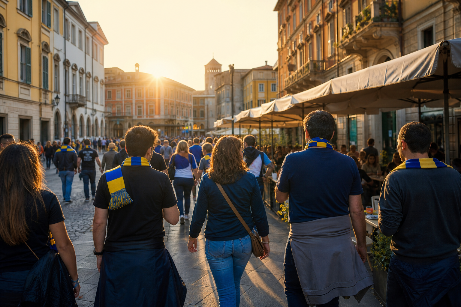 Travelling fans near Stadio Ennio Tardini for Parma football in Emilia