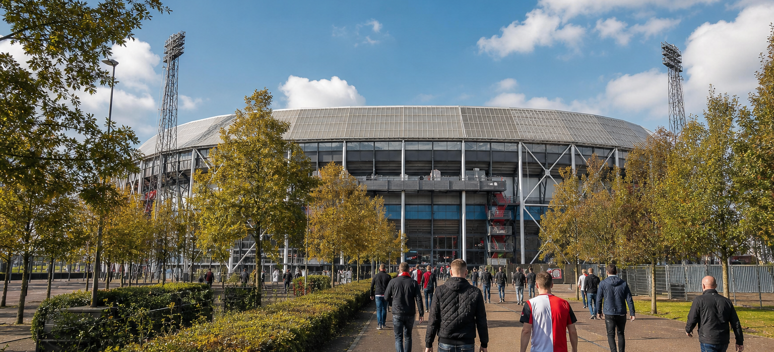 De Kuip stadium exterior ahead of a Feyenoord Eredivisie match in Rotterdam