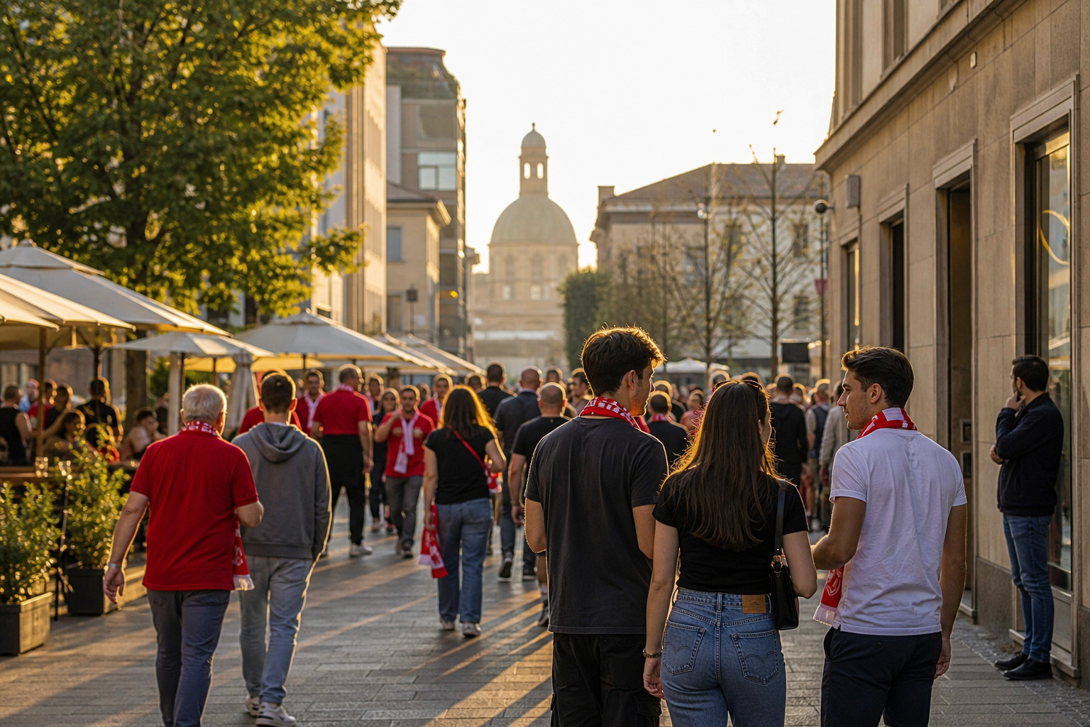 Fans arriving at U-Power Stadium for Monza football in the Milan area