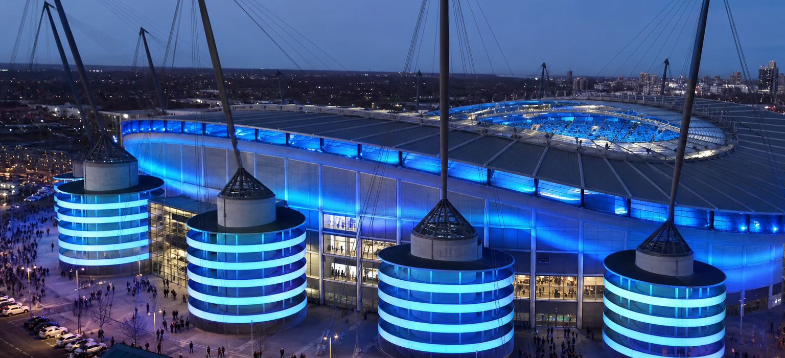 Etihad Stadium exterior on Manchester City match day
