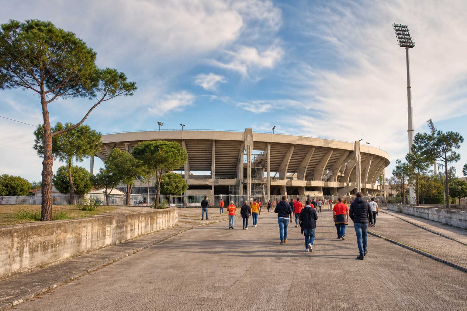 Stadio Via del Mare exterior ahead of a Lecce Serie A match in Puglia