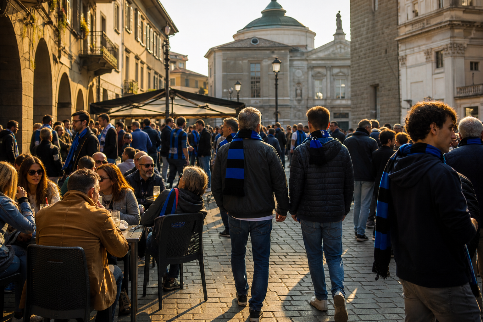 Travelling fans heading to Gewiss Stadium for an Atalanta home game