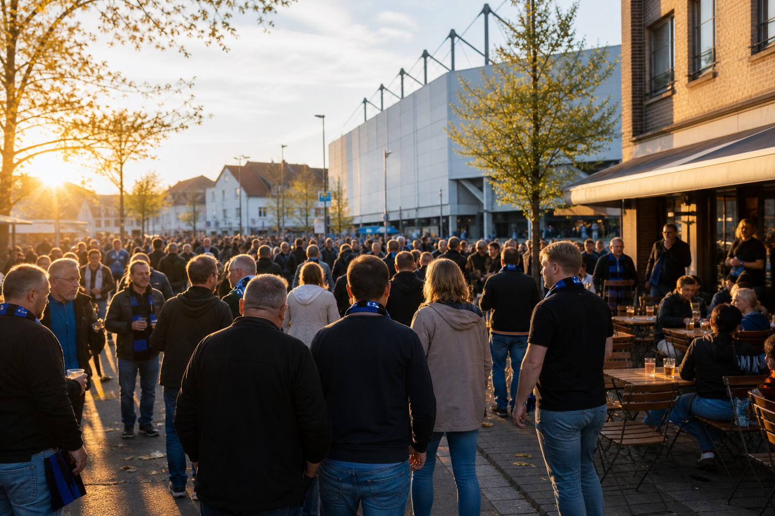 Travelling fans arriving at Home Deluxe Arena for Paderborn’s promoted season