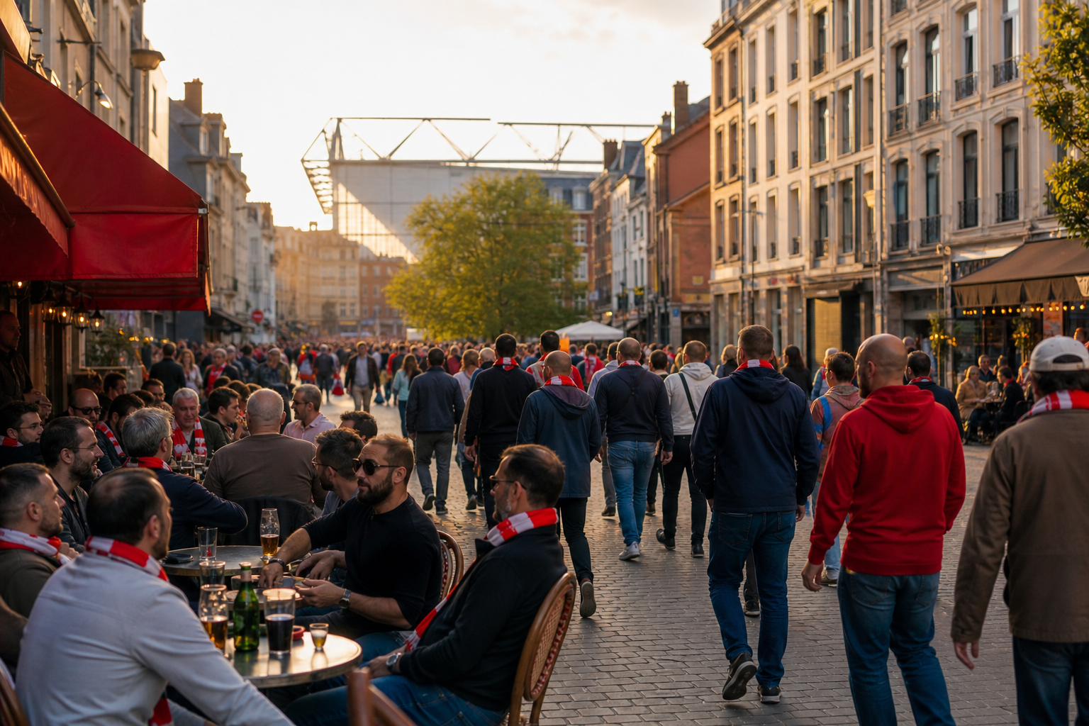 Fans arriving at Pierre-Mauroy for LOSC Lille football in northern France